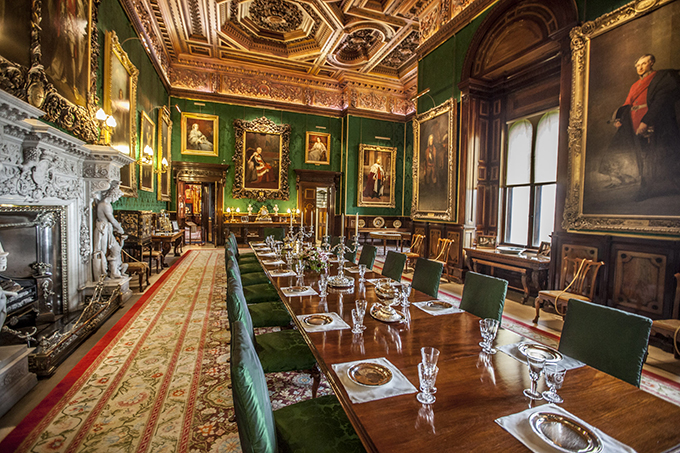 The dining room with fourth Earl and renovator extraordinaire on the right